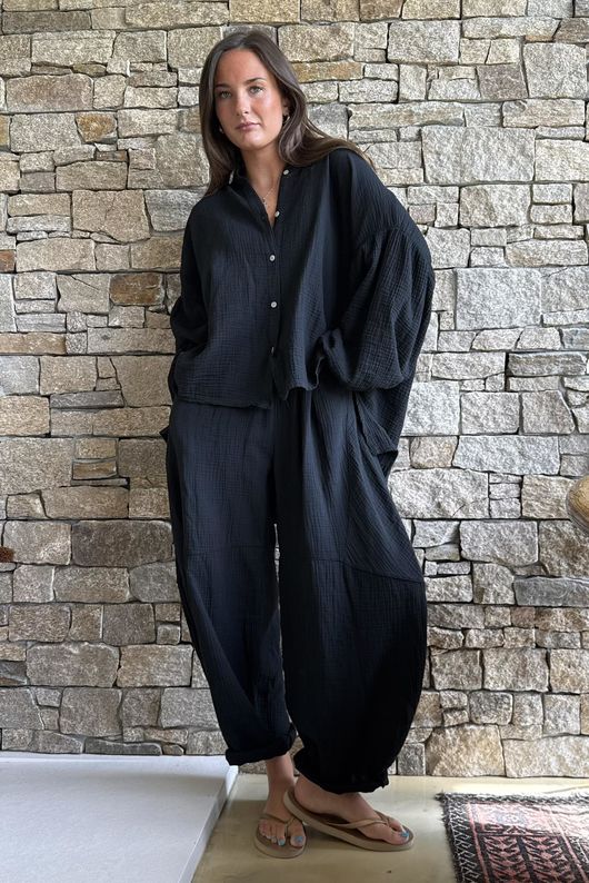 Hush Pillow Cotton Nero Boyfriend Shirt Black